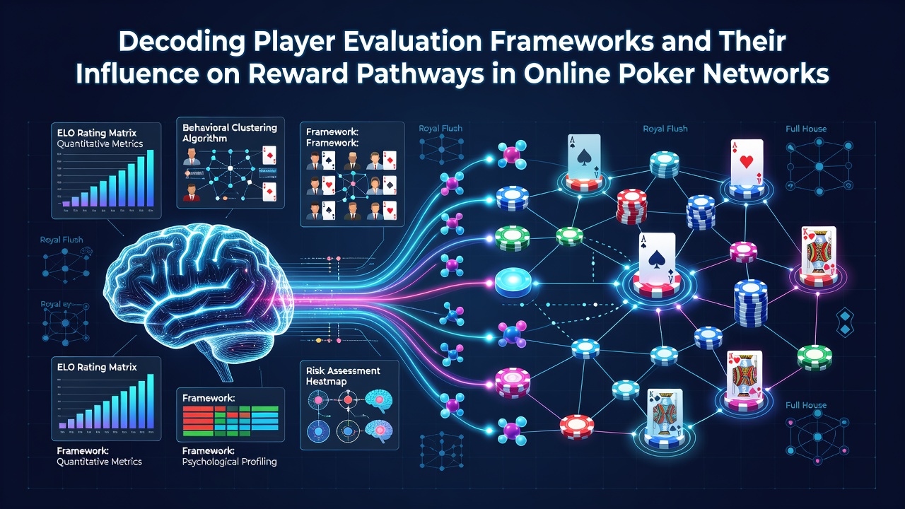 Darstellung eines digitalen Poker-Netzwerks mit Bewertungsalgorithmen und Belohnungspfaden
