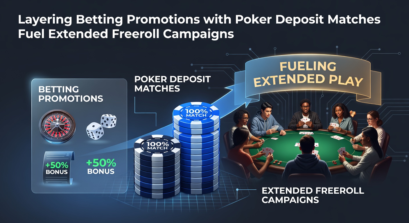 Grafik zeigt gestapelte Promotions mit Wett- und Poker-Boni, die Freeroll-Turniere antreiben