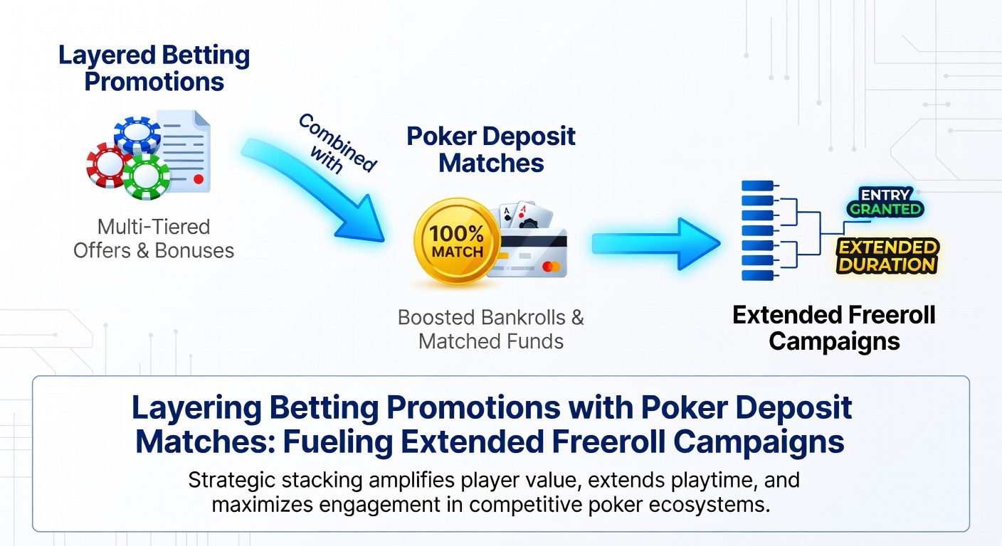 Diagramm illustriert den Layering-Prozess von Wetten über Poker-Boni zu Freerolls mit Zeitachse