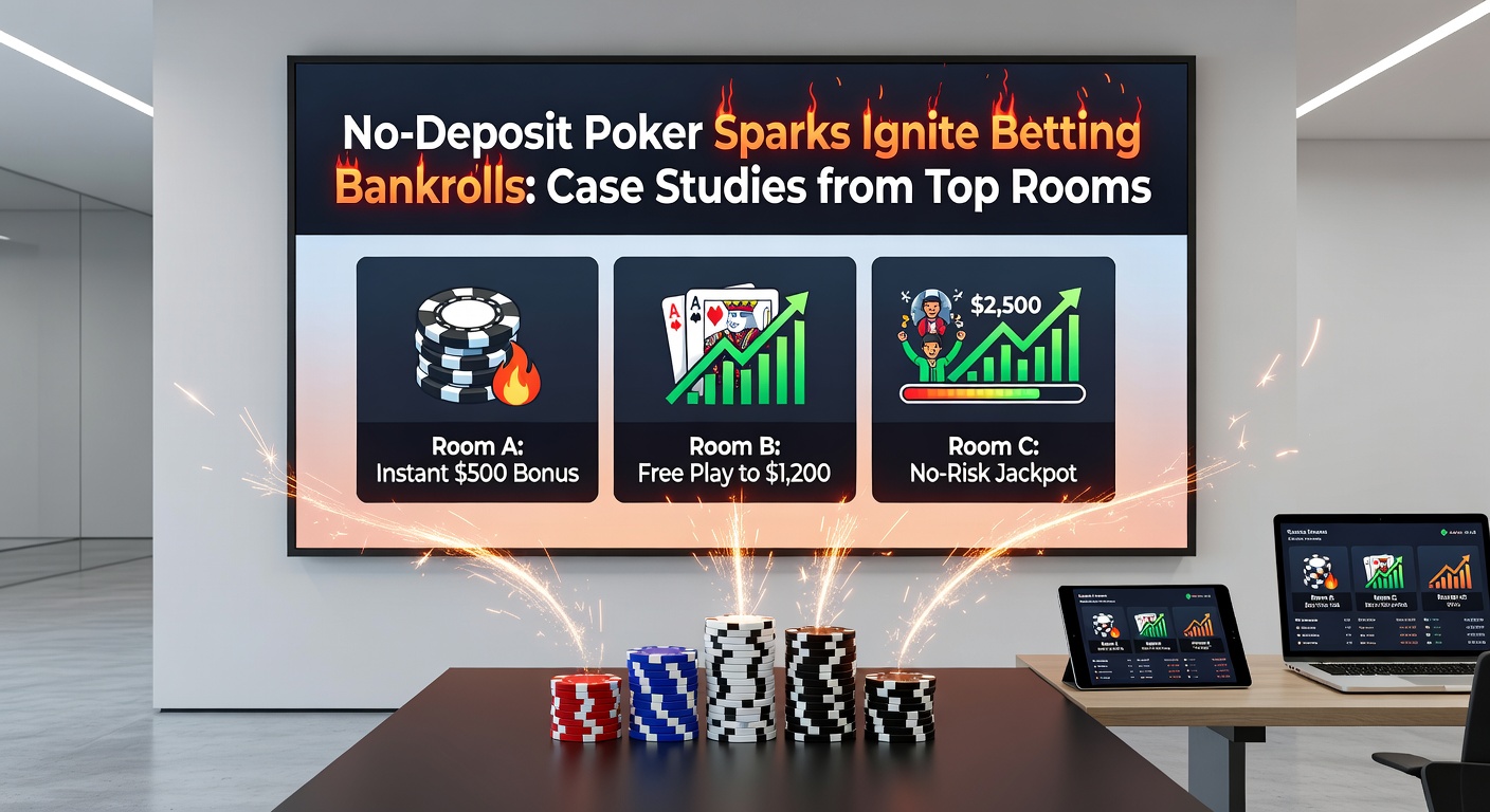 Spieler am Poker-Tisch mit No-Deposit-Bonus-Chips, die eine wachsende Bankroll symbolisieren