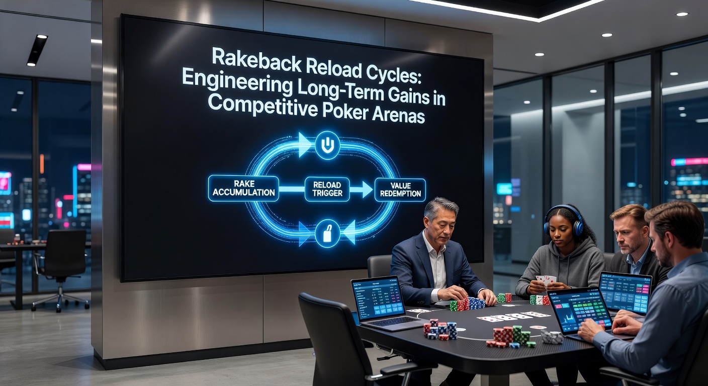 Grafik zeigt zyklische Rakeback- und Reload-Boni in Poker-Plattformen, mit steigenden Gewinnkurven über Monate
